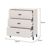 Cassettiera Bianco Nero 3 Cassetti Apertura Scorrevole 80x40x90h cm, Chiusura Scorrevole - Portio