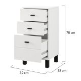 Cassettiera Bianco Nero 3 Cassetti con Piedini 39x35x78h cm, Apertura Scorrevole - Vilcab