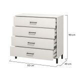 Cassettiera Bianco Nero 4 Cassetti Apertura Scorrevole 93x40x90h cm, Chiusura Scorrevole - Vidor