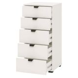 Cassettiera Bianco Nero 5 Cassetti Apertura Scorrevole 45x40x95h cm, Chiusura Scorrevole - Mainarda