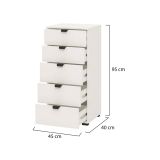 Cassettiera Bianco Nero 5 Cassetti Apertura Scorrevole 45x40x95h cm, Chiusura Scorrevole - Mainarda