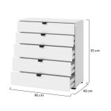 Cassettiera Bianco Nero 5 Cassetti Apertura Scorrevole 90x40x95h cm, Chiusura Scorrevole - Mainarda