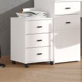 Cassettiera Bianco Opaco Nero 3 Cassetti con Ruote 39x35x56h cm, Apertura Scorrevole - Kaza