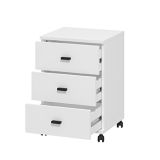 Cassettiera Bianco Opaco Nero 3 Cassetti con Ruote 39x35x56h cm, Apertura Scorrevole - Kaza