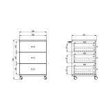 Cassettiera Bianco Opaco Nero 3 Cassetti con Ruote 39x35x56h cm, Apertura Scorrevole - Kaza