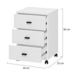 Cassettiera Bianco Opaco Nero 3 Cassetti con Ruote 39x35x56h cm, Apertura Scorrevole - Kaza