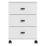 Cassettiera Bianco Opaco Nero 3 Cassetti con Ruote 39x35x56h cm, Apertura Scorrevole - Kaza