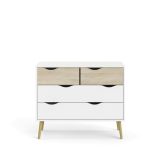 Cassettiera Caroline, Settimino multiuso, Comò camera da letto, Mobile con cassetti, 98x39 h81 cm, Bianco e Quercia