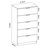 Cassettiera Cas, Settimino multiuso, Comò camera da letto, Mobile con cassetti, 61x39 h110 cm, Bianco