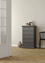 Cassettiera Clementine, Settimino multiuso, Comò camera da letto, Mobile con cassetti, 49x63 h105 cm, Grigio