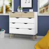 Cassettiera Clothilde, Settimino multiuso, Comò camera da letto, Mobile con cassetti, 98x39 h100 cm, Bianco e Quercia