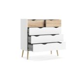 Cassettiera Clothilde, Settimino multiuso, Comò camera da letto, Mobile con cassetti, 98x39 h100 cm, Bianco e Quercia