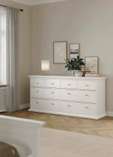 Cassettiera Coraline, Settimino multiuso, Comò camera da letto, Mobile con cassetti, 183x49 h87 cm, Bianco