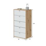 Cassettiera Crosby, Settimino multiuso, Comò camera da letto, Mobile con cassetti, 60x40 h109 cm, Bianco e Rovere Nodi