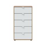 Cassettiera Crosby, Settimino multiuso, Comò camera da letto, Mobile con cassetti, 60x40 h109 cm, Bianco e Rovere Nodi