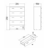 Cassettiera Elise, Settimino multiuso, Comò camera da letto, Mobile con cassetti, 74x36 h114 cm, Bianco