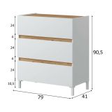 Cassettiera Forfar, Settimino multiuso, Comò camera da letto, Mobile con cassetti, 79x41 h91 cm, Bianco e Rovere Nodi