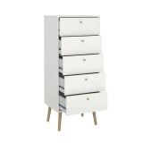 Cassettiera Genevieve, Settimino multiuso, Comò camera da letto, Mobile con cassetti, 39x50 h120 cm, Bianco