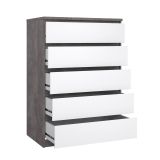 Cassettiera Georgette, Settimino multiuso, Comò camera da letto, Mobile con cassetti, 50x77 h111 cm, Cemento e Bianco