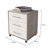 Cassettiera Grigio Cemento Bianco 3 Cassetti Apertura Scorrevole 43x40x57h cm, Chiusura Scorrevole - Pisano