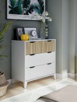 Cassettiera Gromore, Settimino multiuso, Comò camera da letto, Mobile con cassetti, 71x40 h76 cm, Bianco e Rovere