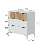 Cassettiera Gromore, Settimino multiuso, Comò camera da letto, Mobile con cassetti, 71x40 h76 cm, Bianco e Rovere
