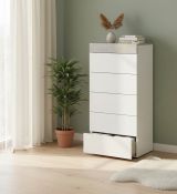 Cassettiera Irving, Settimanale a 5 cassetti, Mobile Comò per camera da letto, Comò moderno, 61x40h118 cm, Bianco