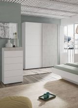 Cassettiera Irving, Settimanale a 5 cassetti, Mobile Comò per camera da letto, Comò moderno, 61x40h118 cm, Bianco
