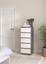 Cassettiera Joelle, Settimino multiuso, Comò camera da letto, Mobile con cassetti, 50x40 h111 cm, Cemento e Bianco