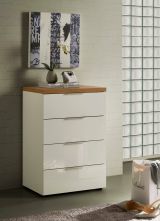 Cassettiera Lusaka, Settimino multiuso, Comò camera da letto, Mobile con cassetti, Made in Italy, 60x43h89 cm, Bianco lucido e Rovere