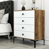 Cassettiera Marrone Noce Bianco 4 Cassetti Apertura Scorrevole 76x40x91h cm, Chiusura Scorrevole - Molly