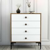 Cassettiera Marrone Noce Bianco 4 Cassetti Apertura Scorrevole 76x40x91h cm, Chiusura Scorrevole - Molly