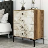 Cassettiera Marrone Noce Bianco Marmo 4 Cassetti Apertura Scorrevole 76x40x91h cm, Chiusura Scorrevole - Molly