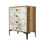 Cassettiera Marrone Noce Bianco Marmo 4 Cassetti Apertura Scorrevole 76x40x91h cm, Chiusura Scorrevole - Molly