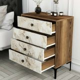 Cassettiera Marrone Noce Bianco Marmo 4 Cassetti Apertura Scorrevole 76x40x91h cm, Chiusura Scorrevole - Molly