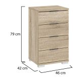 Cassettiera Marrone Rovere 4 Cassetti Apertura Scorrevole 46x42x79h cm, Chiusura Scorrevole - Laka
