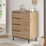 Cassettiera Marrone Rovere 4 Cassetti Apertura Scorrevole 75x45x95h cm, Chiusura Scorrevole - Lusevera