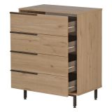 Cassettiera Marrone Rovere 4 Cassetti Apertura Scorrevole 75x45x95h cm, Chiusura Scorrevole - Lusevera