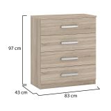 Cassettiera Marrone Rovere 4 Cassetti Apertura Scorrevole 83x43x97h cm, Chiusura Scorrevole - Laga