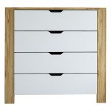 Cassettiera Marrone Rovere Bianco 4 Cassetti Apertura Scorrevole 90x42x85h cm, Chiusura Scorrevole - Pastena