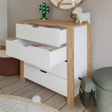 Cassettiera Marrone Rovere Bianco 4 Cassetti Apertura Scorrevole 90x42x85h cm, Chiusura Scorrevole - Pastena
