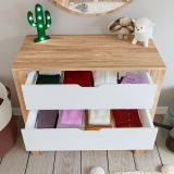 Cassettiera Marrone Rovere Bianco 4 Cassetti Apertura Scorrevole 90x42x85h cm, Chiusura Scorrevole - Pastena
