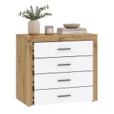 Cassettiera Marrone Rovere Bianco 4 Cassetti Apertura Scorrevole 95x42x88h cm, Chiusura Scorrevole - Lematare