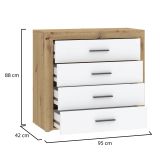 Cassettiera Marrone Rovere Bianco 4 Cassetti Apertura Scorrevole 95x42x88h cm, Chiusura Scorrevole - Lematare