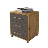 Cassettiera Marrone Rovere Nero Antracite 3 Cassetti Apertura Scorrevole 43x40x57h cm, Chiusura Scorrevole - Pisano