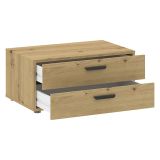 Cassettiera Marrone Rovere Nodi 2 Cassetti Apertura Scorrevole 74x52x35h cm, Chiusura Scorrevole - Piatto