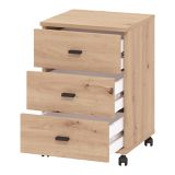 Cassettiera Marrone Rovere Nodi 3 Cassetti con Ruote 39x35x56h cm, Apertura Scorrevole - Kaza