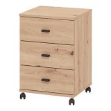 Cassettiera Marrone Rovere Nodi 3 Cassetti con Ruote 39x35x56h cm, Apertura Scorrevole - Kaza
