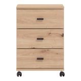 Cassettiera Marrone Rovere Nodi 3 Cassetti con Ruote 39x35x56h cm, Apertura Scorrevole - Kaza