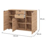 Cassettiera Marrone Rovere Nodi Nero 2 Cassetti Apertura Battente, Scorrevole 135x40x95h cm, Chiusura Battente, Scorrevole - Mainarda
